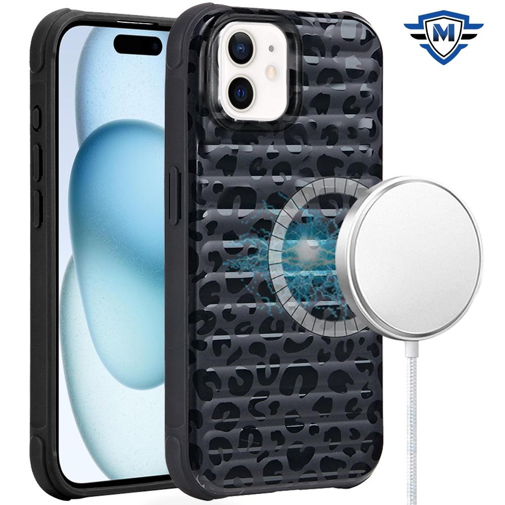 iPhone 15 METKASE Chrome Lined Pattern [Magnetic Circle] Premium Case - Leopard Black