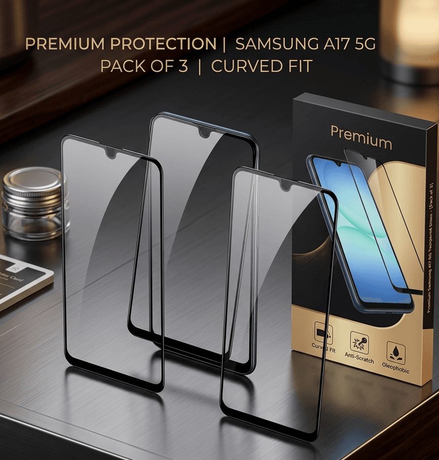 Samsung A17 5G Black Edged Tempered Glass (pack of 3) , Anti Spy And Anti Scratch