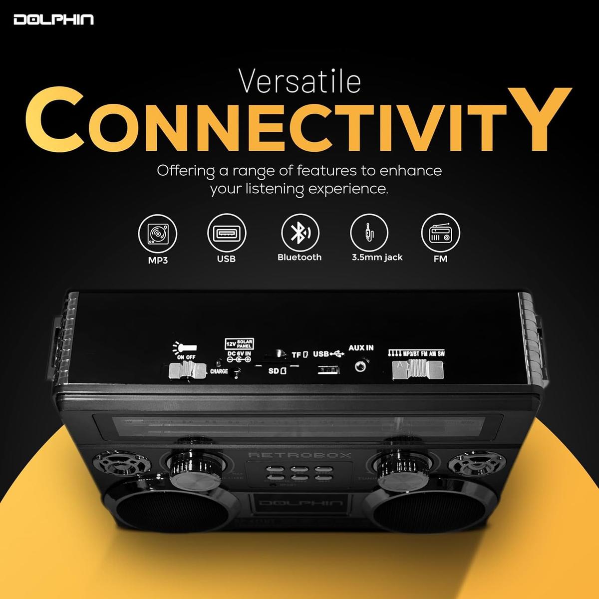 Dolphin SP-420BT Retrobox Solar Rechargeable AM/FM Shortwave World Radio Bluetooth Speaker, photo 2 of 5