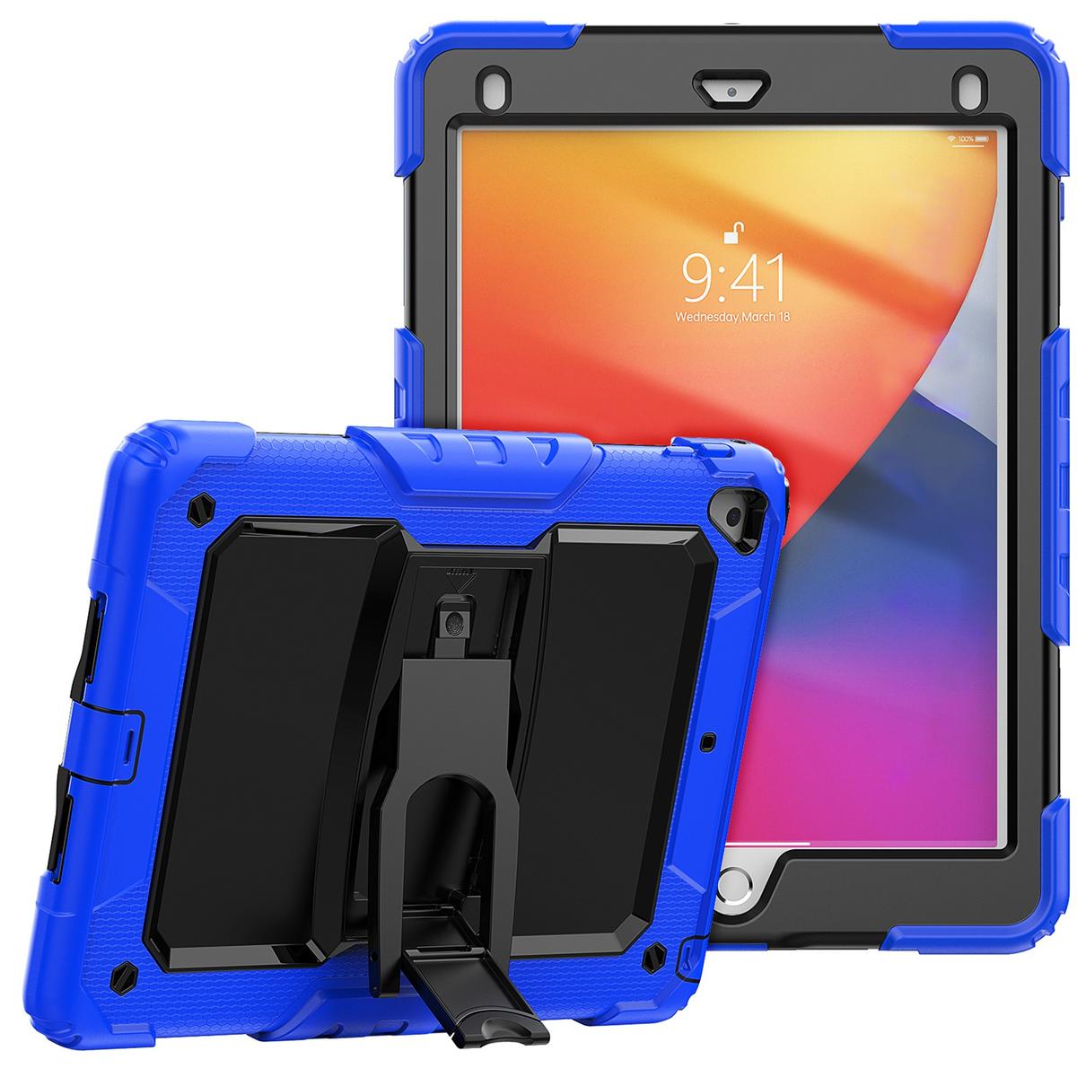 Apple iPad Pro 11inch 2024 Heavy Duty Full Body Rugged Tablet Kickstand Case Cover - Black/Blue
