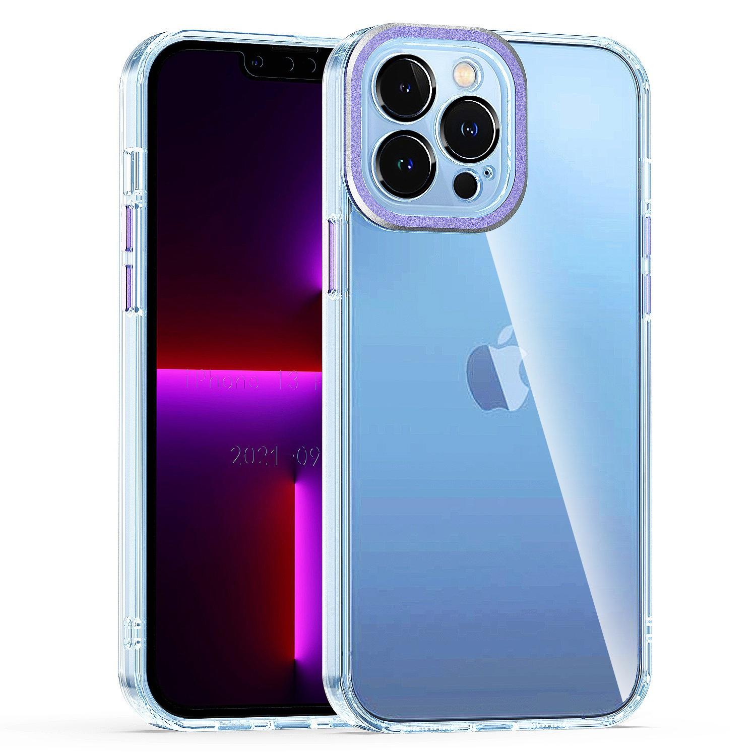 iPhone 15 Transparent Clear Hybrid with Matching Metal Buttons and Camera Protection - Purple