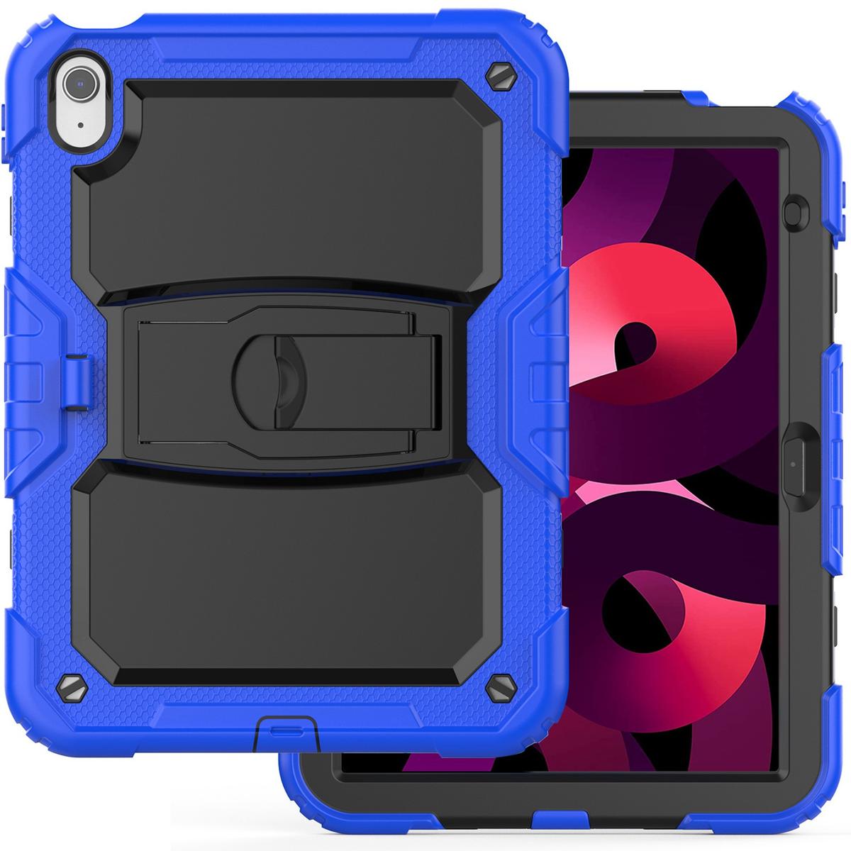 Apple iPad 10th Gen 2022 Heavy Duty Full Body Rugged Tablet Kickstand Case Cover - Black/Blue