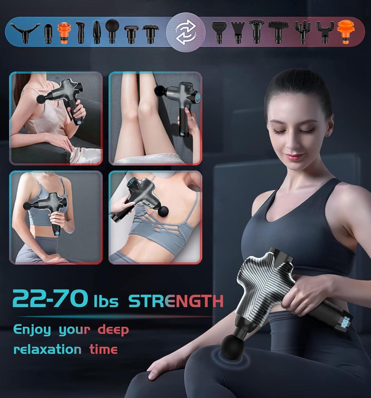DACORM Massage Gun, Percussion Muscle Massage Gun for Athletes, Handheld Deep Tissue Massager, Super Quiet Portable Electric Sport Massager of Y8 Pro Max (Carbon-15 Heads) ,1.0 Count, photo 6 of 6