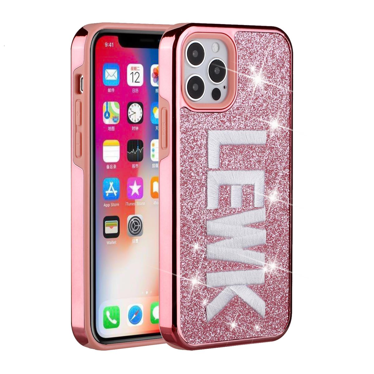 iPhone 12 Pro Max 6.7" Embroidery Bling Glitter Chrome Hybrid Case Cover, photo 2 of 6