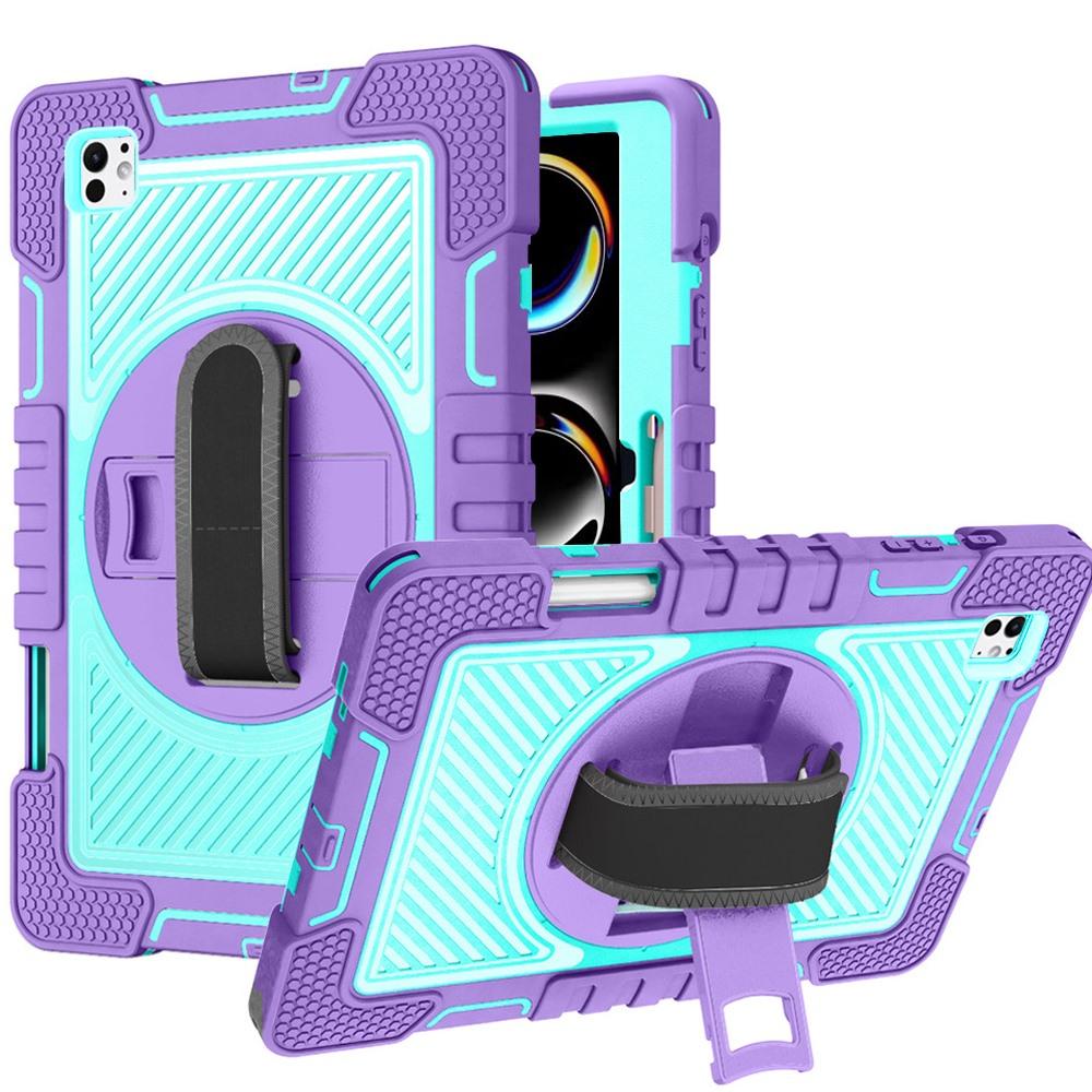 Apple iPad Pro 13inch 2024 3in1 Multi-Functional Tablet Case for Hand, Shoulder, Pencil & Stand - Purple/Teal