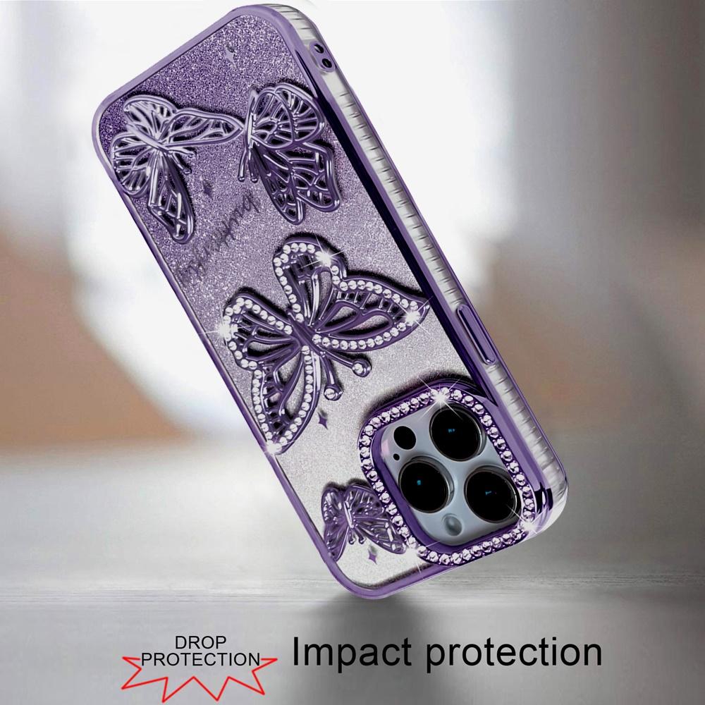 XPM for iPhone 14 Pro Max (6.7") Phone Case, Luxury Butterfly Sparkle Glitter Diamond Crystal Rhinestone Shimmer Bling Plating Thick TPU Hard PC Cover for iPhone 14 Pro Max (Purple), photo 2 of 3