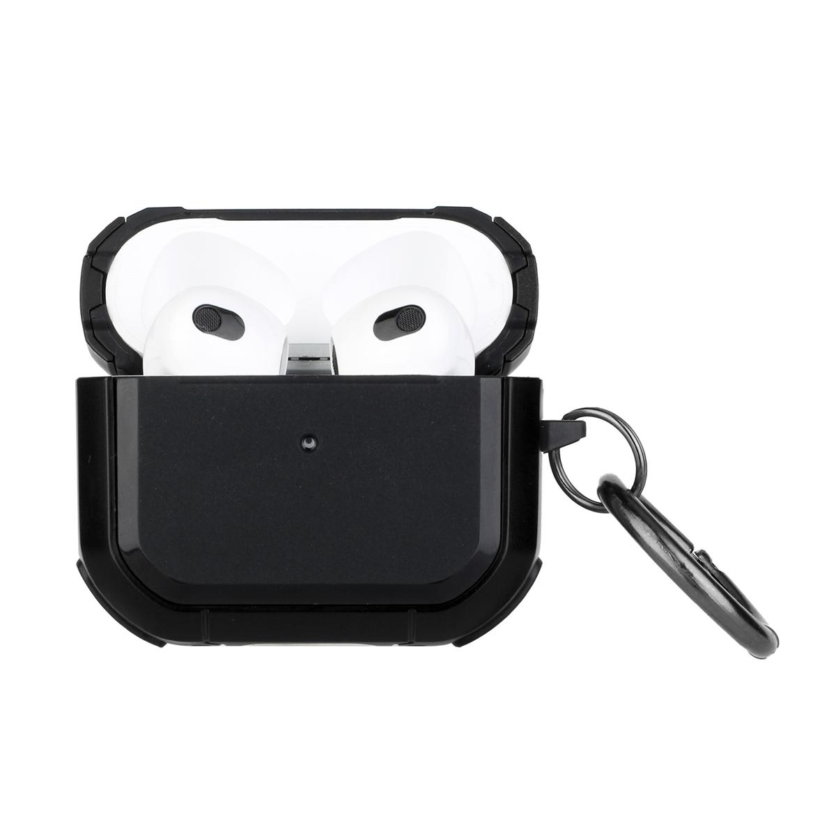 AirPods Pro2 (2022 2nd Version) Premium Rugged ShockProof Hybrid With Metal Hook Case Cover- Black+Black