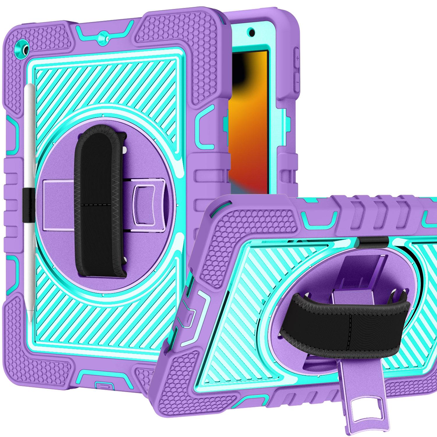 Apple iPad Air 11inch 2024 10.2 inch 3in1 Multi-Functional Tablet Case for Hand, Shoulder, Pencil & Stand - Purple/Teal