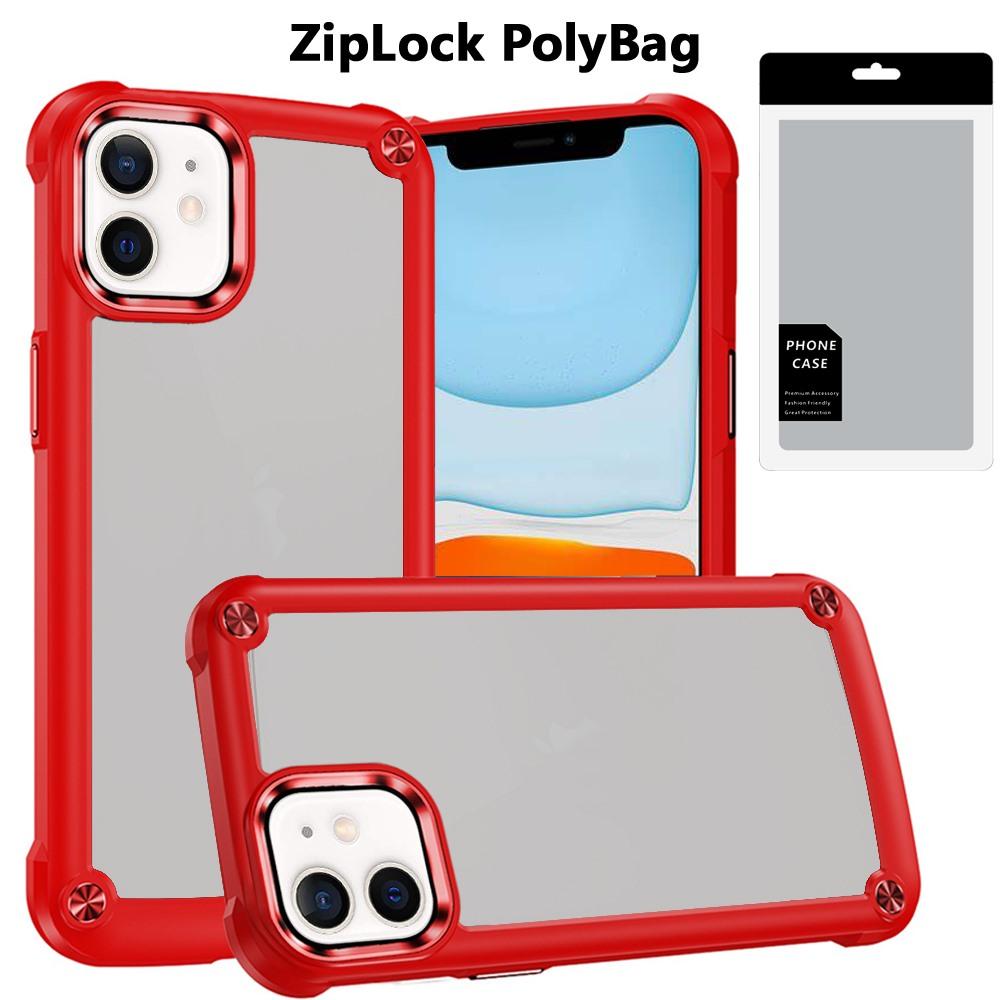 iPhone 11 Ultimate CaseX Transparent Hybrid Case with Metal Buttons & Camera Edge Protection – Red
