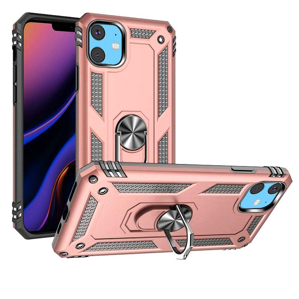 iPhone 15 Ring Magnetic Kickstand Hybrid Case Cover - Rose Gold