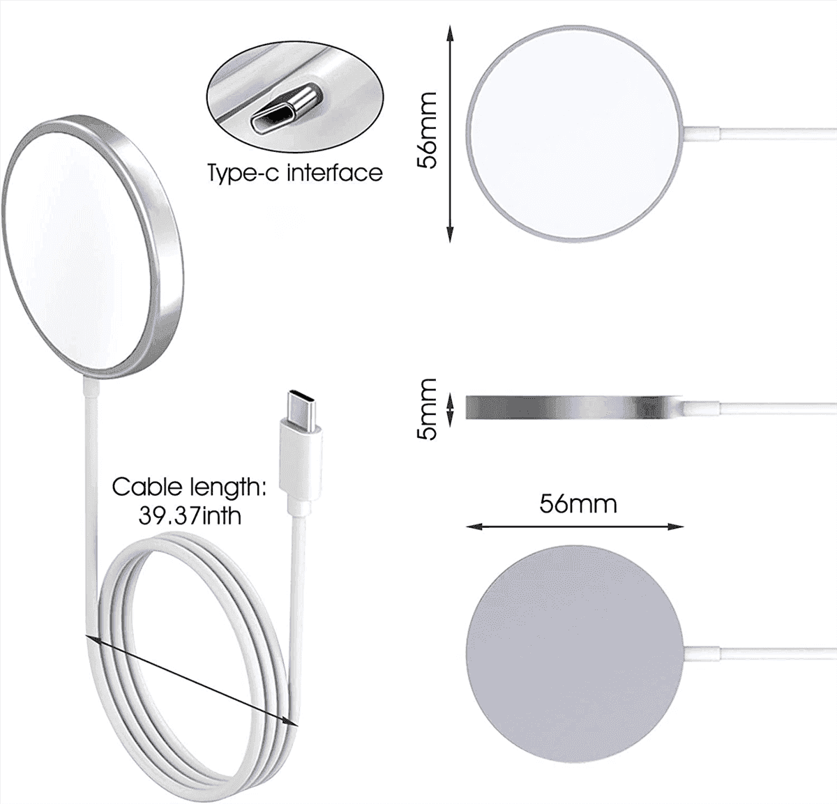 For Apple iWatch Magnetic Charging Cable (1M) (TypeC)