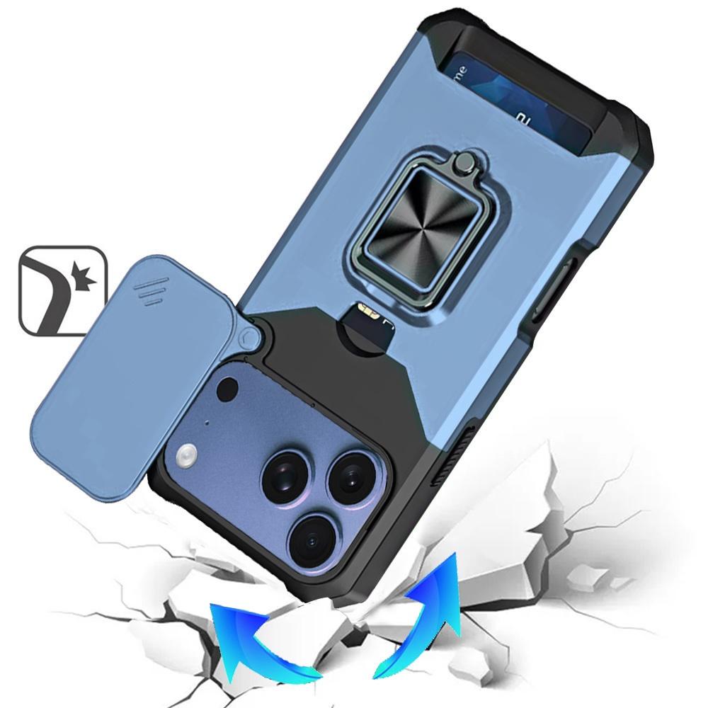 Apple iPhone 18 Pro Max Multi-Functional Card Magnetic Ring Stand Hybrid Camera Case Cover - Light Blue, photo 3 of 3