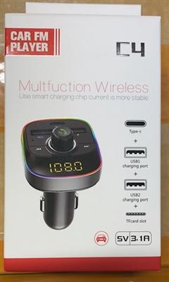 Car Multifunctional FM Player with 3 charging spots (2 USB ports & 1 Type C port)