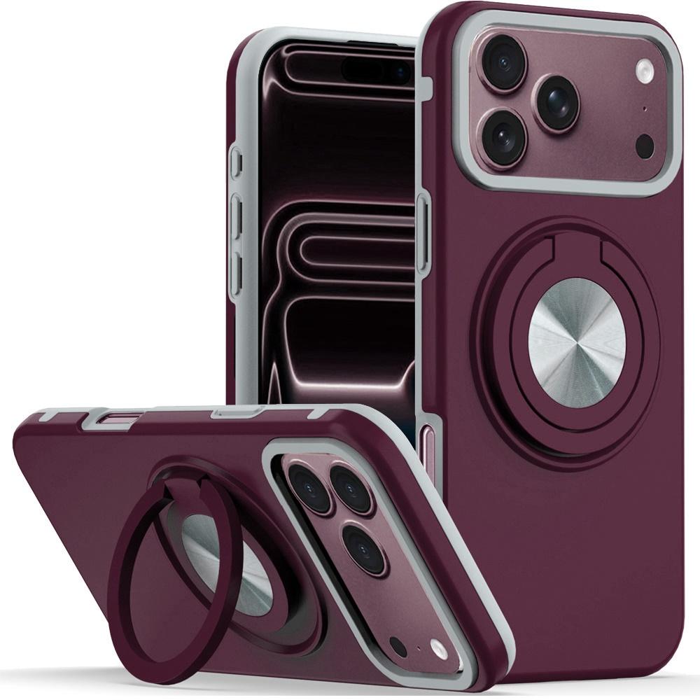 Apple iPhone 18 Pro Max Metal CD Pattern Matte Finished Hybrid with Rotational Ring [Car Mount Friendly] Case - Dark Cherry
