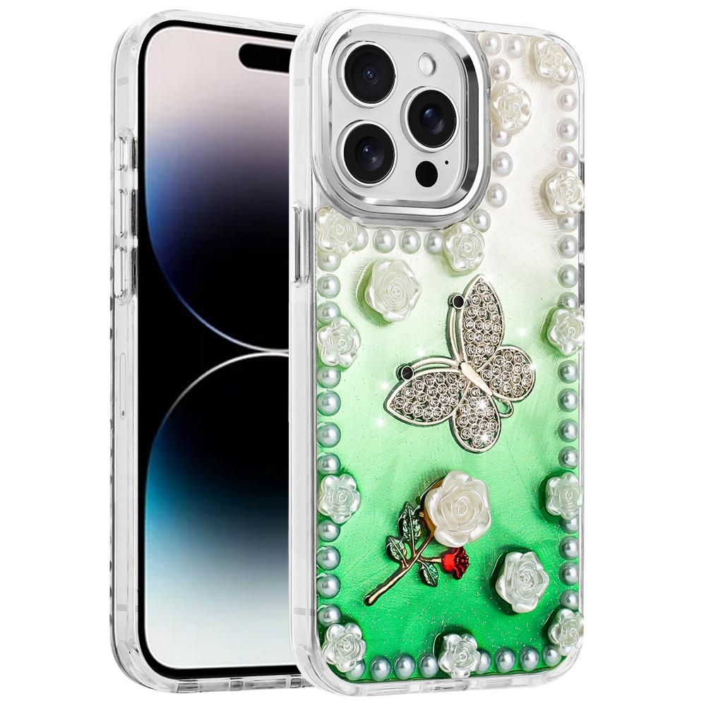 For iPhone 14 PRO MAX 6.7" Pearls Epoxy Glitter Ornaments Design Chrome Edged Case - 6, photo 2 of 4