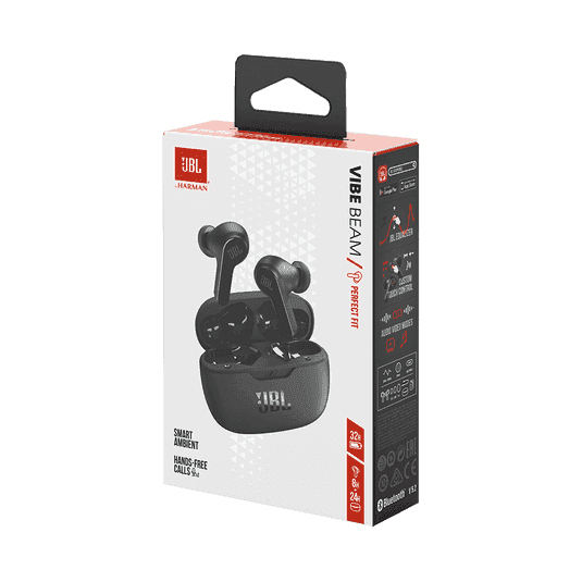 JBL Vibe Beam - True Wireless JBL Deep Bass Sound Earbuds, Bluetooth 5.2, Water & Dust Resistant, Hands-free call with VoiceAware, Up to 32 hours of battery life ( Black, White ), photo 7 of 7