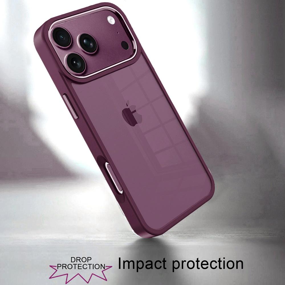 Apple iPhone 18 Pro Max Finest Transparent Thick Acrylic Hybrid Metal Buttons Cover Case - Dark Cherry, photo 2 of 2