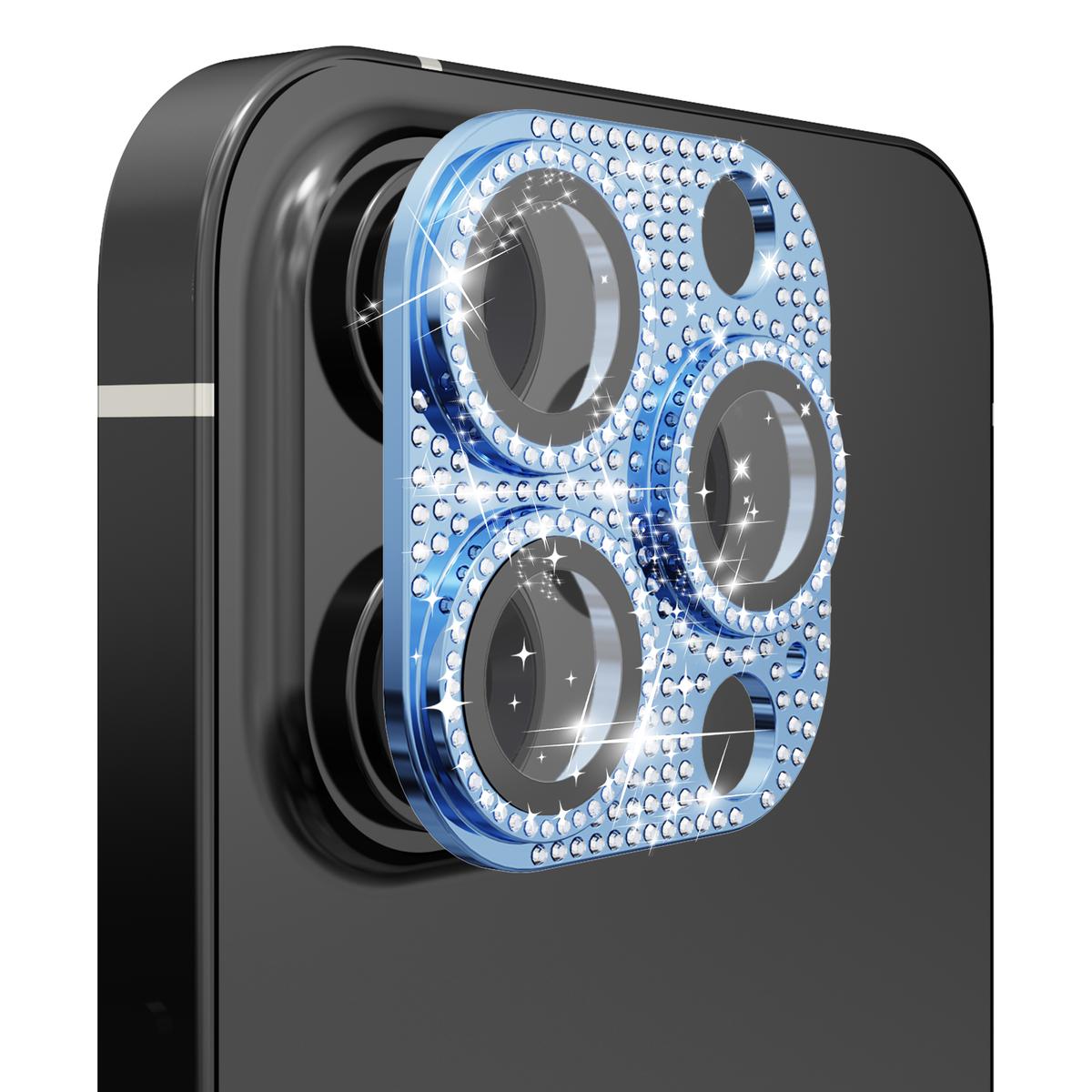 Apple iPhone 14 PRO 6.1"/iPhone 14 PRO MAX 6.7" Diamond Bling Camera Lens Full Tempered Glass - Blue