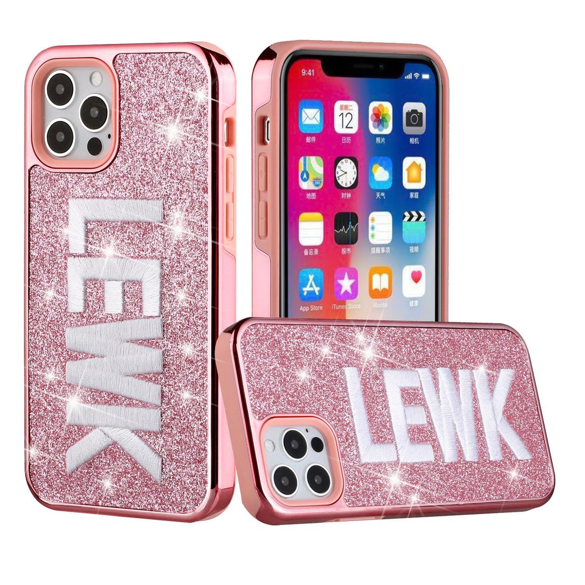 iPhone 12 Pro Max 6.7" Embroidery Bling Glitter Chrome Hybrid Case Cover