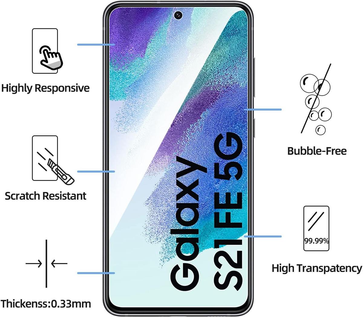 Pack of 3 Samsung Galaxy S21 FE Tempered Glass Screen Protectors – Case Friendly, HD Clear & Bubble-Free Application, photo 2 of 4