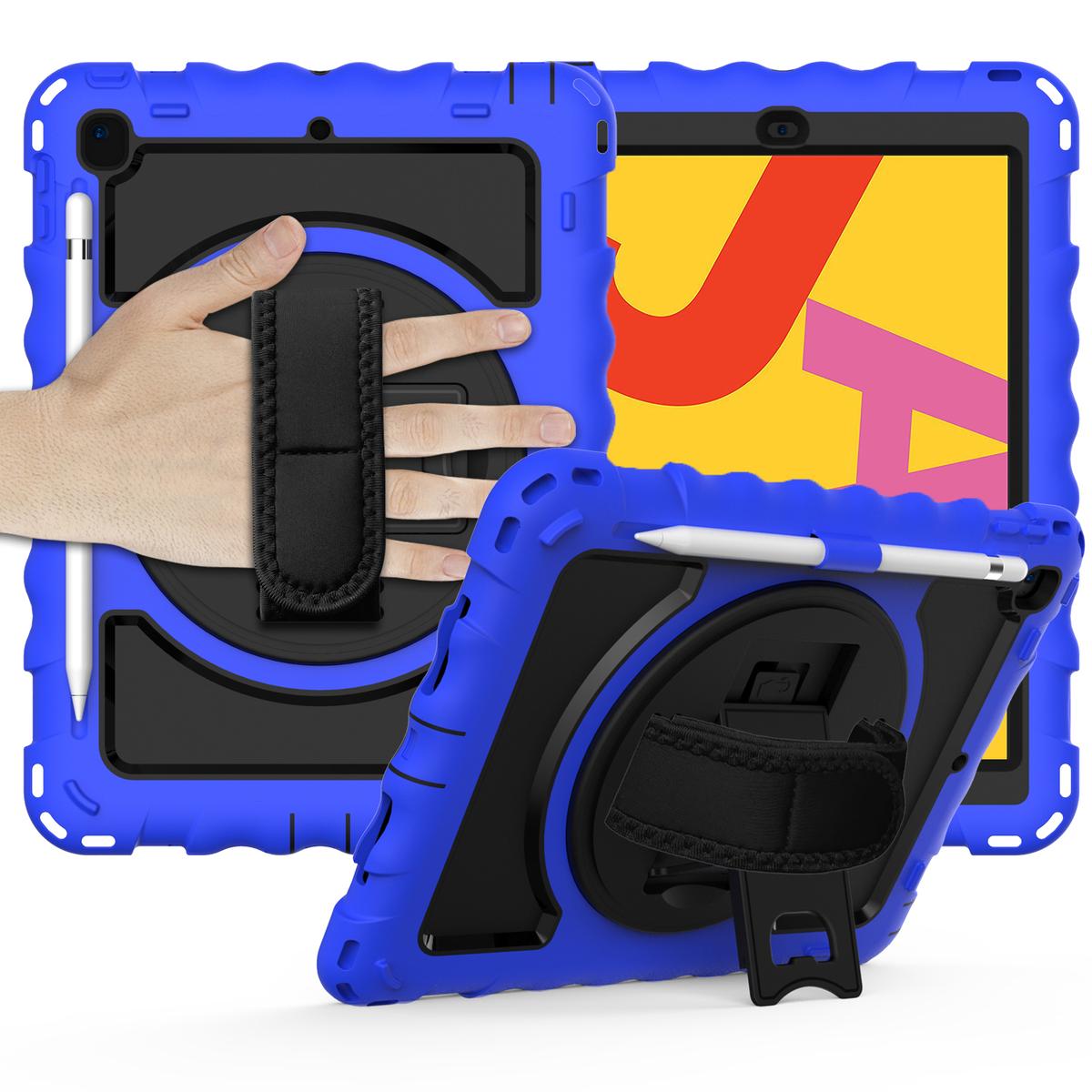 Apple iPad 9.7 inch Tablet Complete 360 Tough Hybrid Kickstand with Shoulder Hand Strap - Dark Blue