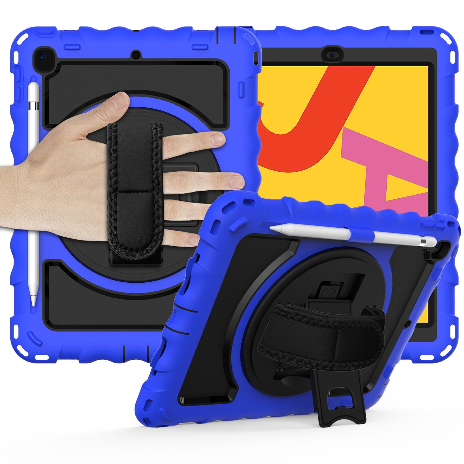Apple iPad 9.7 inch Tablet Complete 360 Tough Hybrid Kickstand with Shoulder Hand Strap - Dark Blue