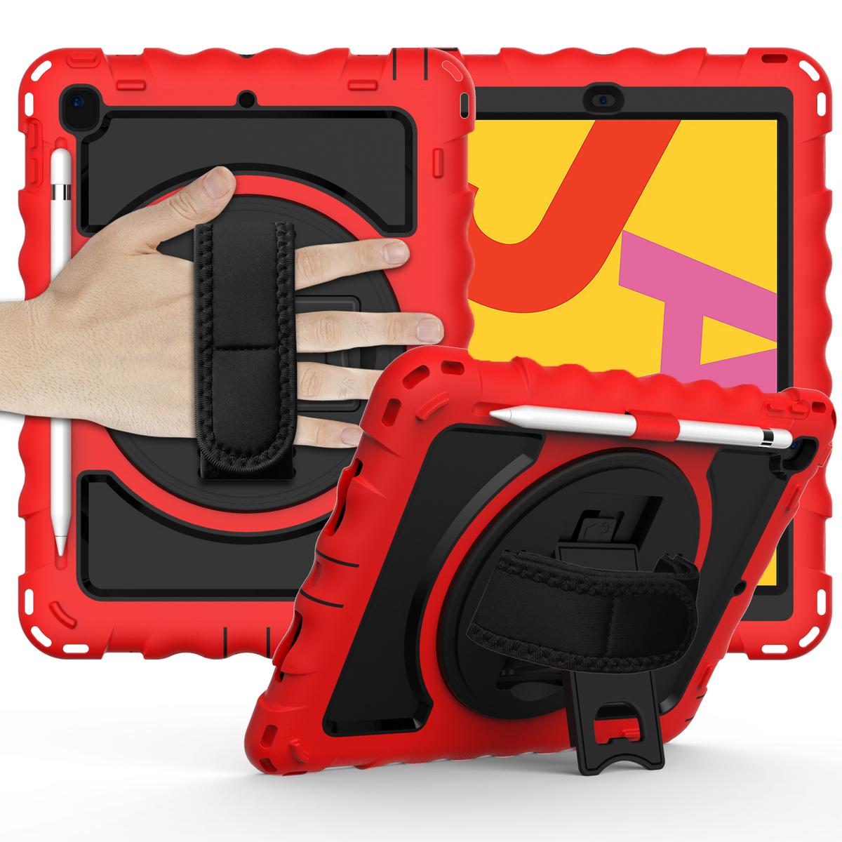 Apple iPad 9.7 inch Tablet Complete 360 Tough Hybrid Kickstand with Shoulder Hand Strap - Red