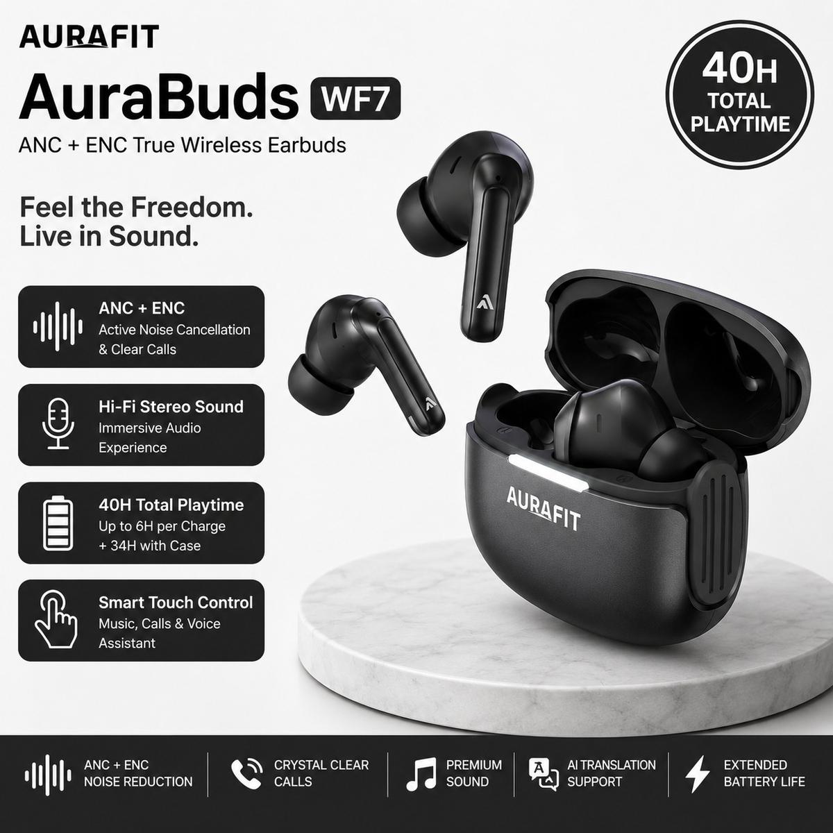 AuraFit AuraBuds WF7 ANC + ENC True Wireless Earbuds
