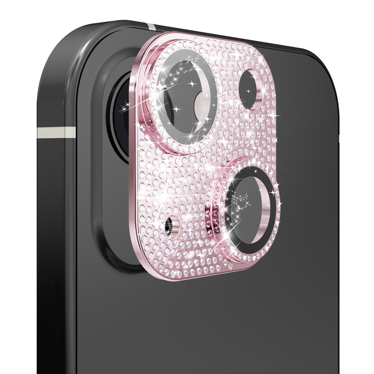Apple iPhone 13/13 Mini Diamond Bling Camera Lens Full Tempered Glass - Pink