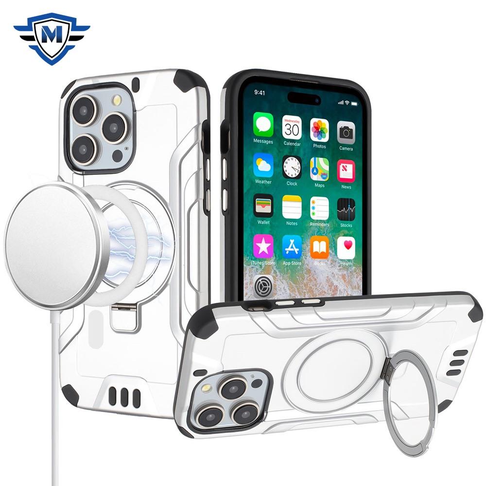 iPhone 15 METKASE Magnetic Circle Kickstand Exclusive Brushed Hybrid - Silver