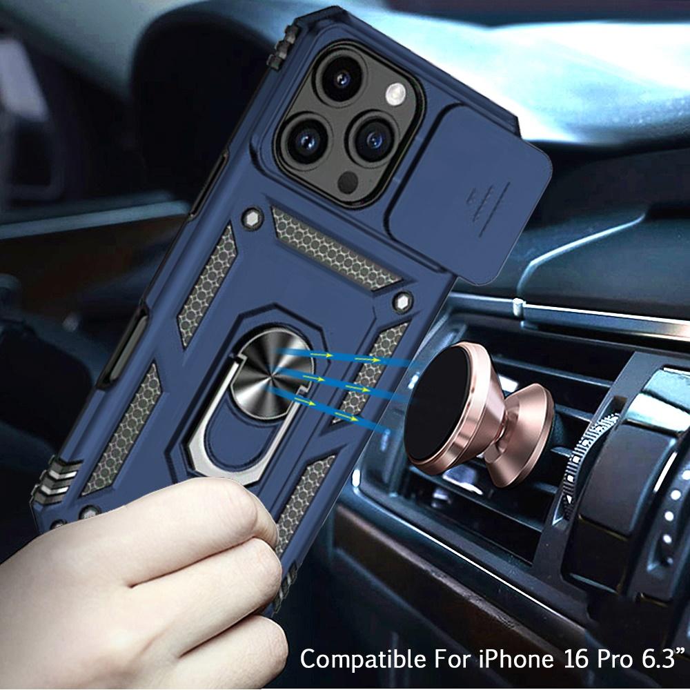 iPhone 16 Pro 6.3" Magnetic Ring Stand Case | Shockproof Protective Cover with Camera Guard & Kickstand, photo 4 of 9