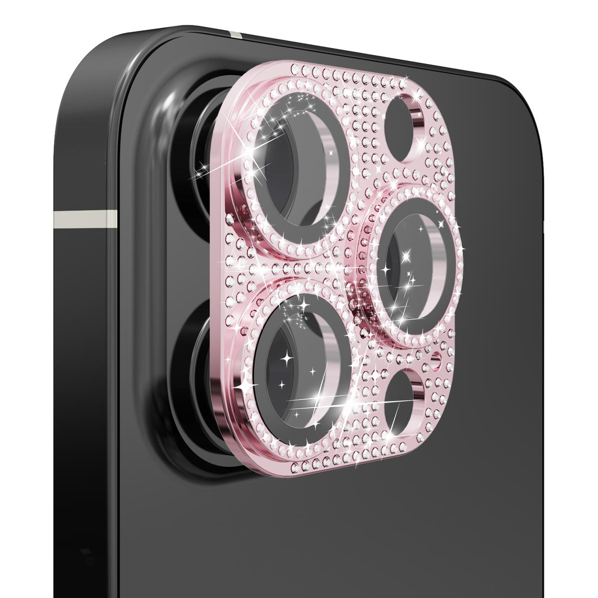 Apple iPhone 12 Pro Diamond Bling Camera Lens Full Tempered Glass - Pink