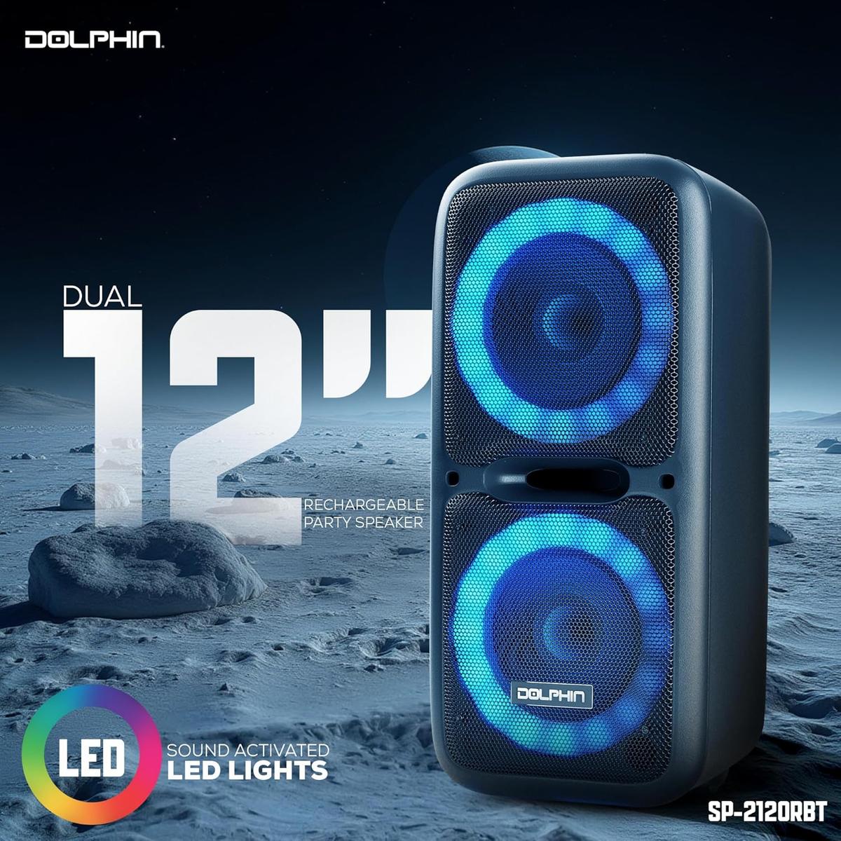 Dolphin BoxParty 2120 Dual 12" Party Speakers - Portable & Rechargeable Sound with Microphone, Bluetooth, USB, Hi-Fi Amp, Powerful Bass, 5-Band Equalizer & LED Lights - Long Battery Life - 2x12-inch, photo 2 of 7