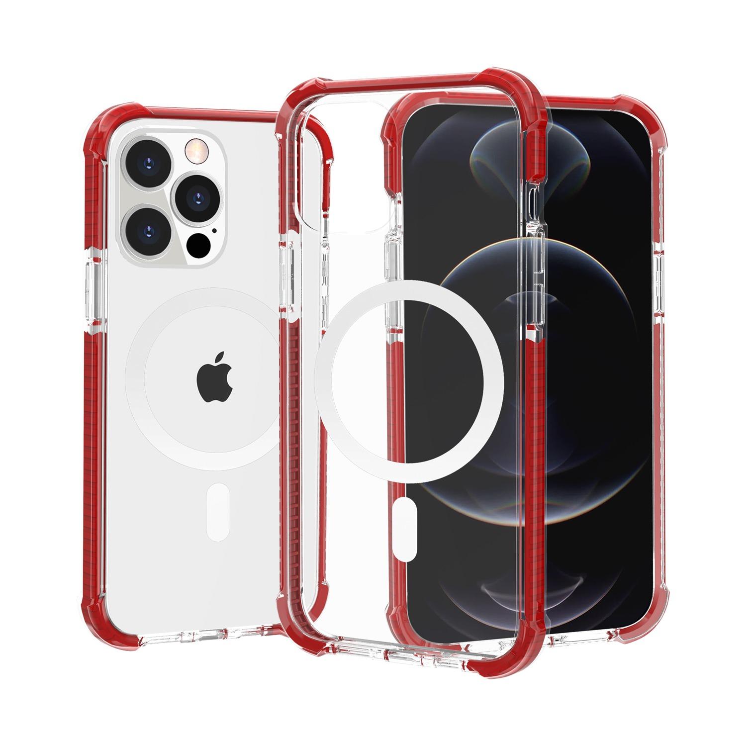 iPhone 15 Acrylic [Magnetic Circle] Tough 2.5mm Transparent ShockProof Hybrid - Red