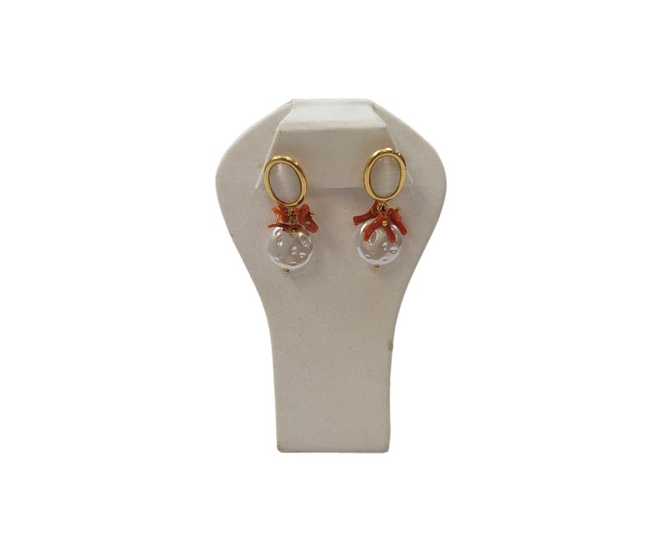 Oval Cream Enamel Earrings Gold Tone cluster