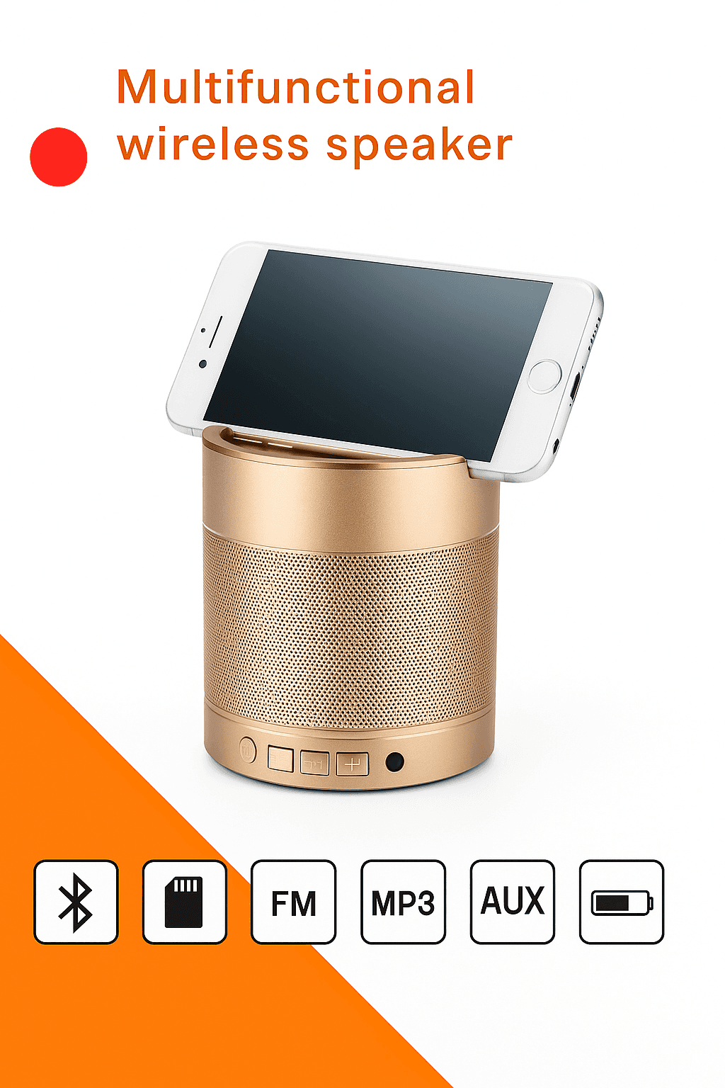 Multifunctional Wireless Speaker with Phone Stand and FM Radio (Gold)