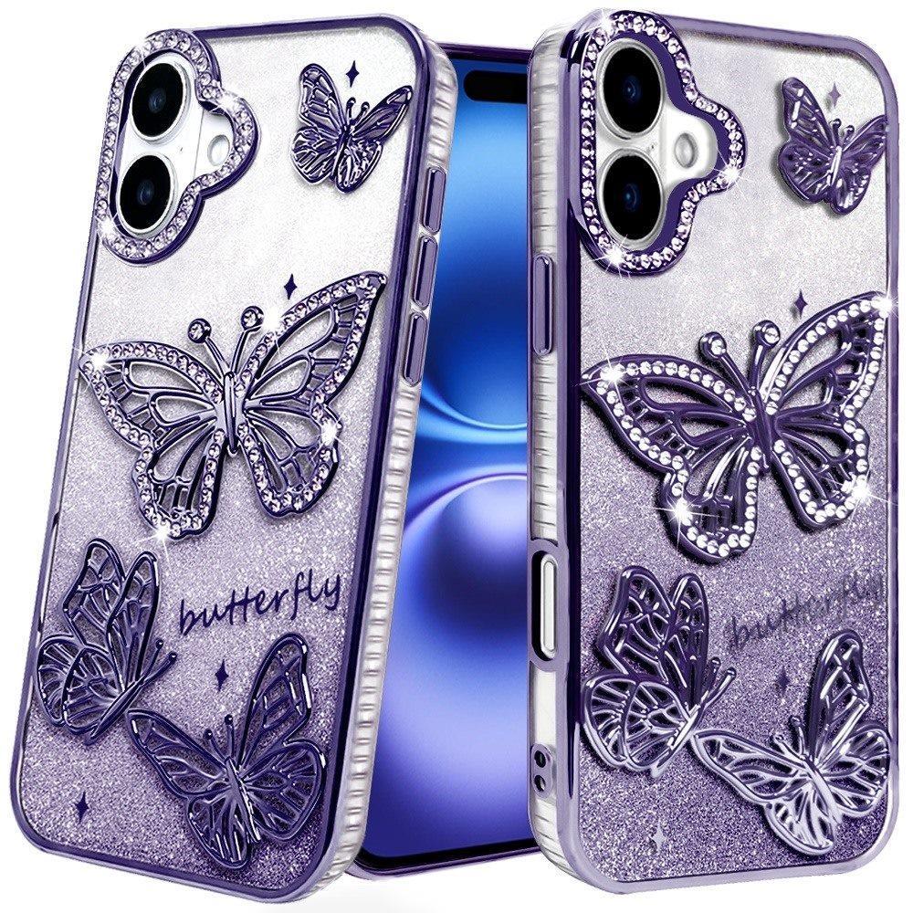 iPhone 17 Butterfly Glitter Case with 3D Design & Sparkling Rhinestones Available in Multiple Colors.