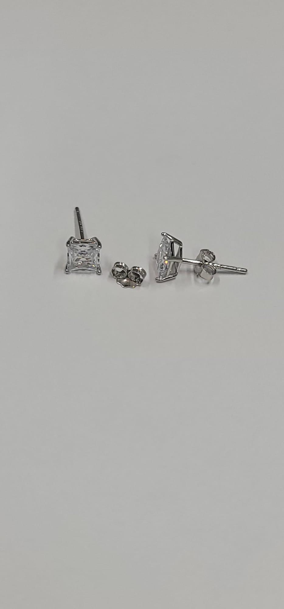 PRINCESS-CUT CUBIC ZIRCONIA STUD SILVER EARRINGS 5MM, photo 2 of 4
