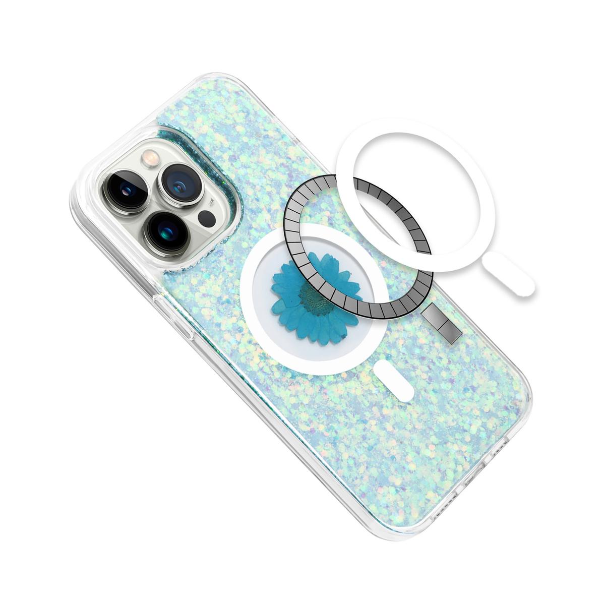 iPhone 15 Pro Real Flower Epoxy Glitter Hybrid Case – Magnetic Ring Circle Design, photo 6 of 12