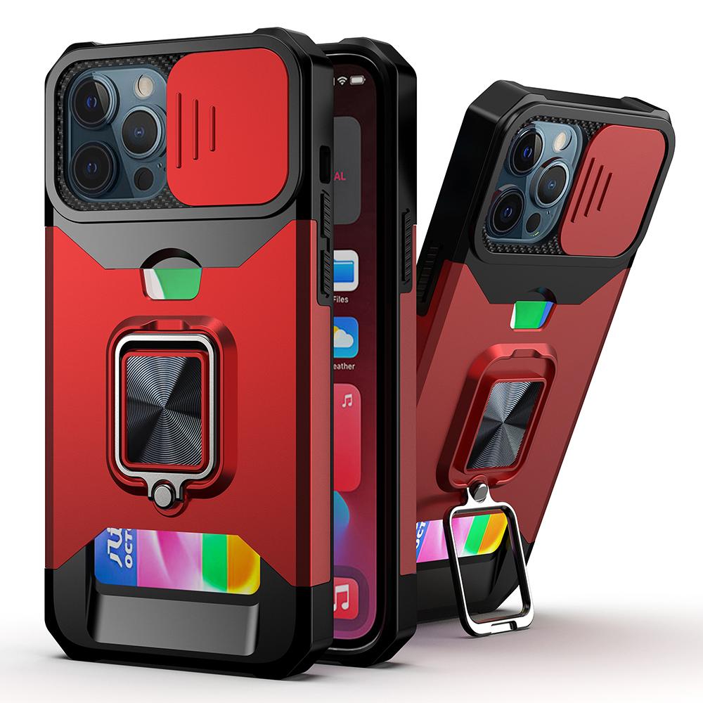 iPhone 12 & iPhone 12 Pro (Open Camera Hole) Multi-Functional Card Slot Hybrid Case with Magnetic Ring Stand, photo 4 of 7