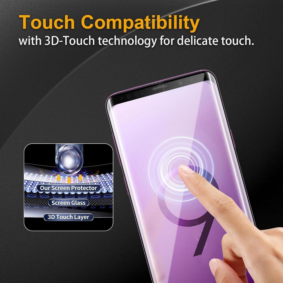 Pack of 3 Samsung Galaxy S9 Plus Tempered Glass Screen Protectors – Case Friendly, HD Clear & Bubble-Free Application, photo 3 of 5