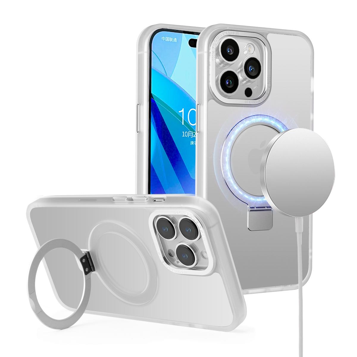 iPhone 15 Metal Chrome Kickstand [Magnetic Circle] Shockproof Matching Camera Hybrid - Clear