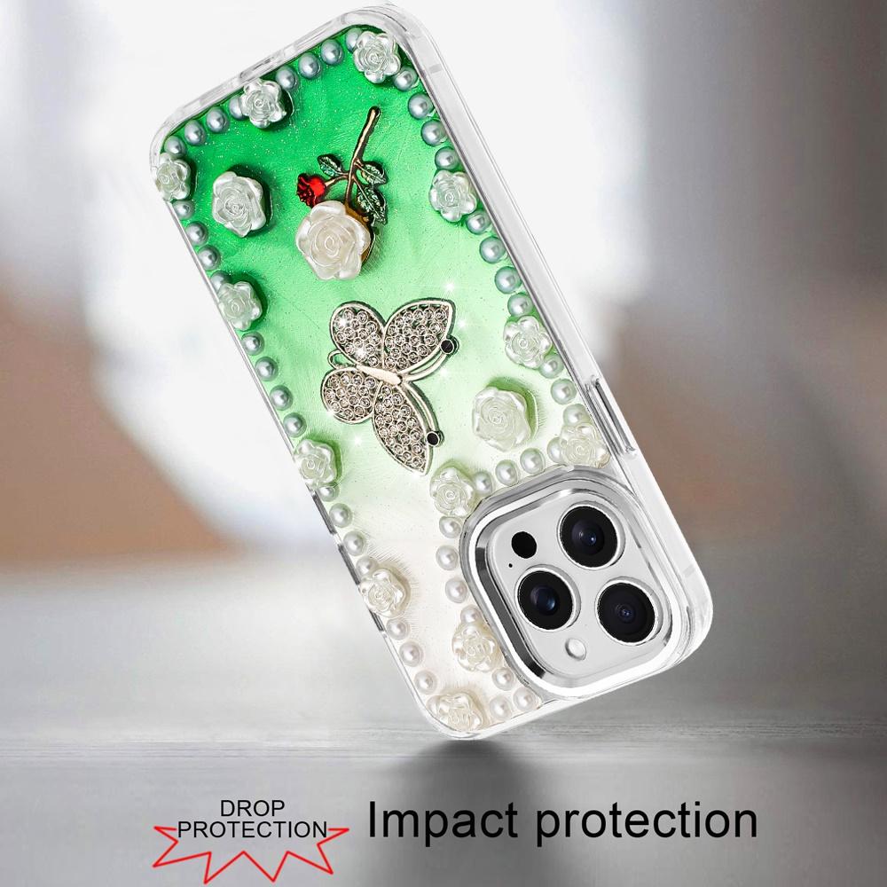 For iPhone 14 PRO MAX 6.7" Pearls Epoxy Glitter Ornaments Design Chrome Edged Case - 6, photo 3 of 4