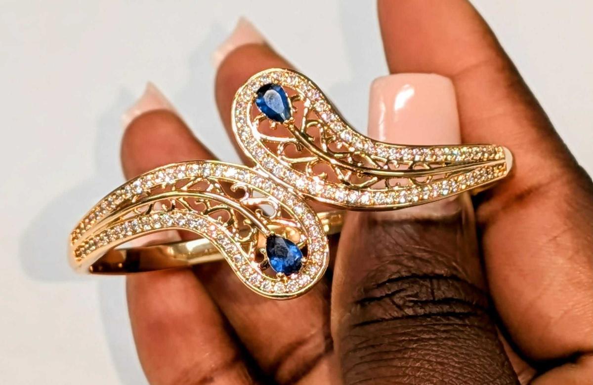 Stylish American Diamond Studded Handcrafted Peacock Shape Bangle Style Bracelet, photo 2 of 2