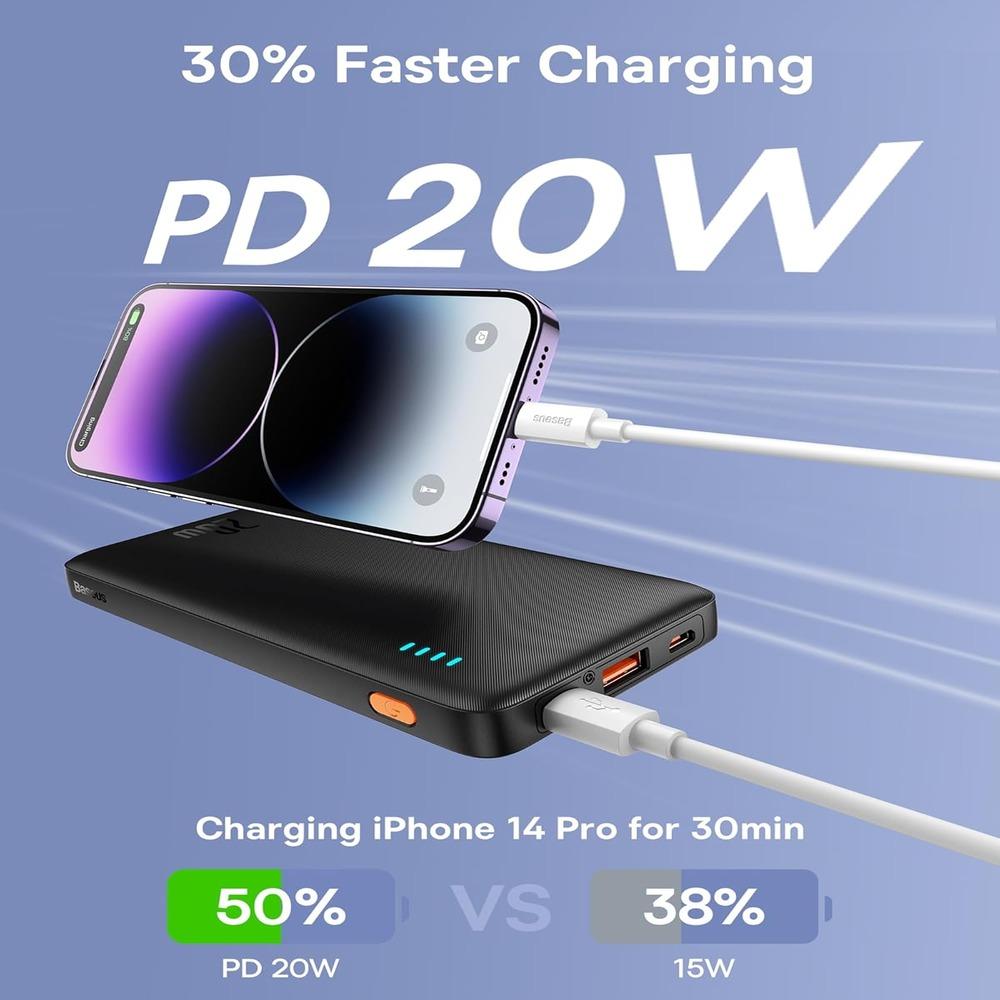 Baseus Portable Charger, 20W PD QC Power Bank Fast Charging, 10000mAh Slim Battery Pack Charger, photo 3 of 6