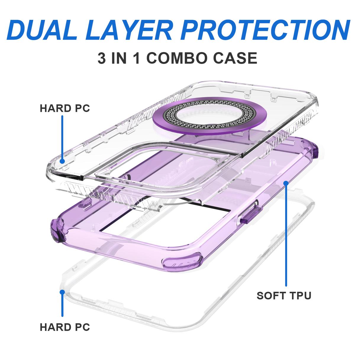 iPhone 12 & iPhone 12 Pro Magnetic Ring 3‑in‑1 Hybrid Case – Luxe Chrome Bling with Kickstand, photo 4 of 7