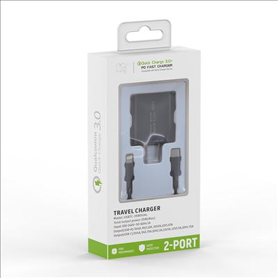 2-IN-1 35W PD Fast Type C&USB Dual Ports Wall Charger+Type C to 8 pin Cable in Black, photo 2 of 2