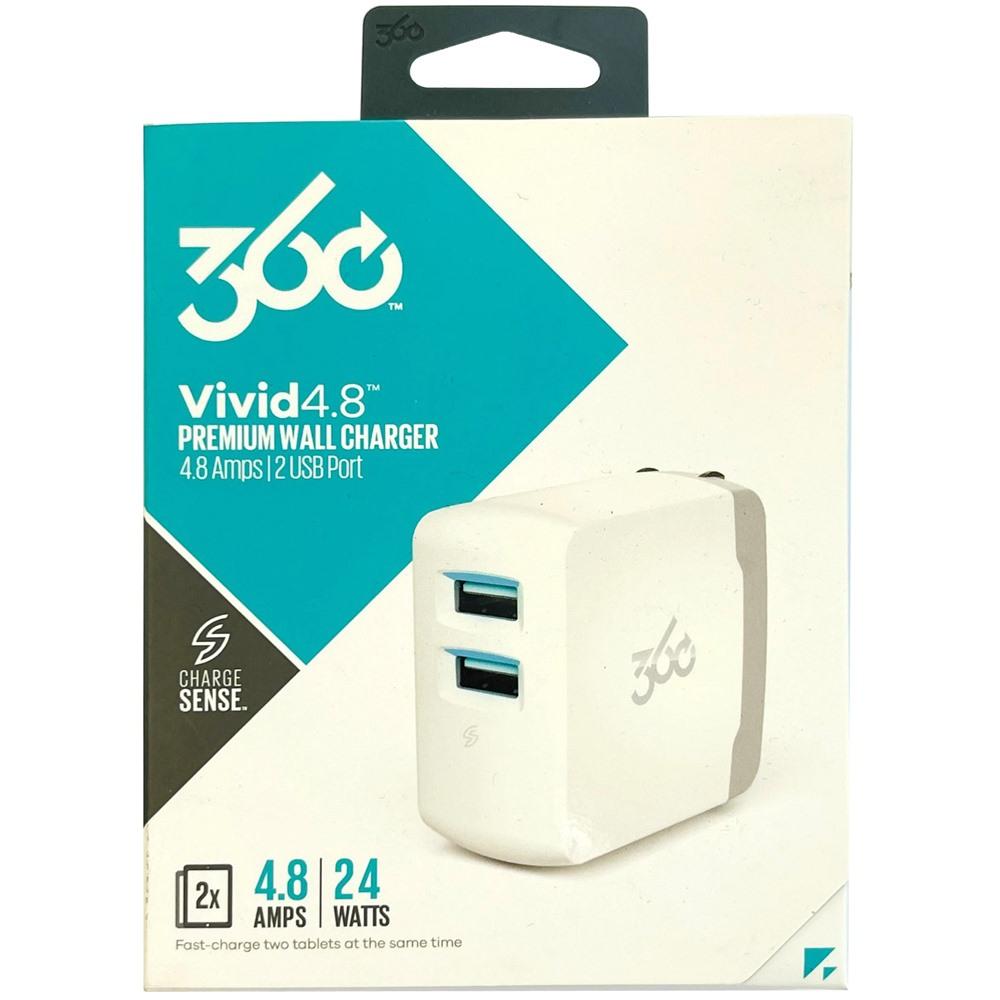 360 VIVID 4.8 PREMIUM WALL CHARGER WITH 2 USB PORTS - WHITE