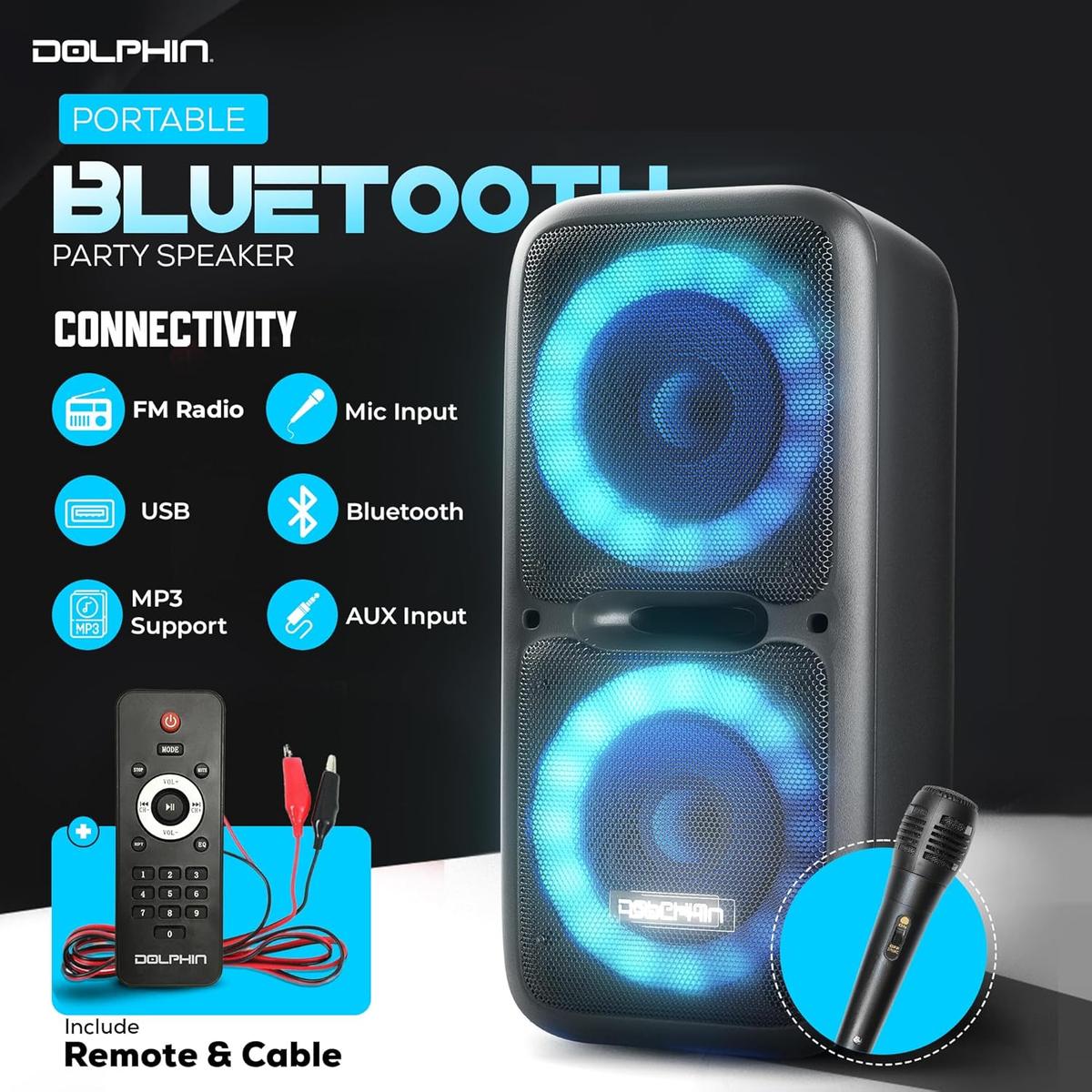 Dolphin BoxParty 2120 Dual 12" Party Speakers - Portable & Rechargeable Sound with Microphone, Bluetooth, USB, Hi-Fi Amp, Powerful Bass, 5-Band Equalizer & LED Lights - Long Battery Life - 2x12-inch, photo 5 of 7