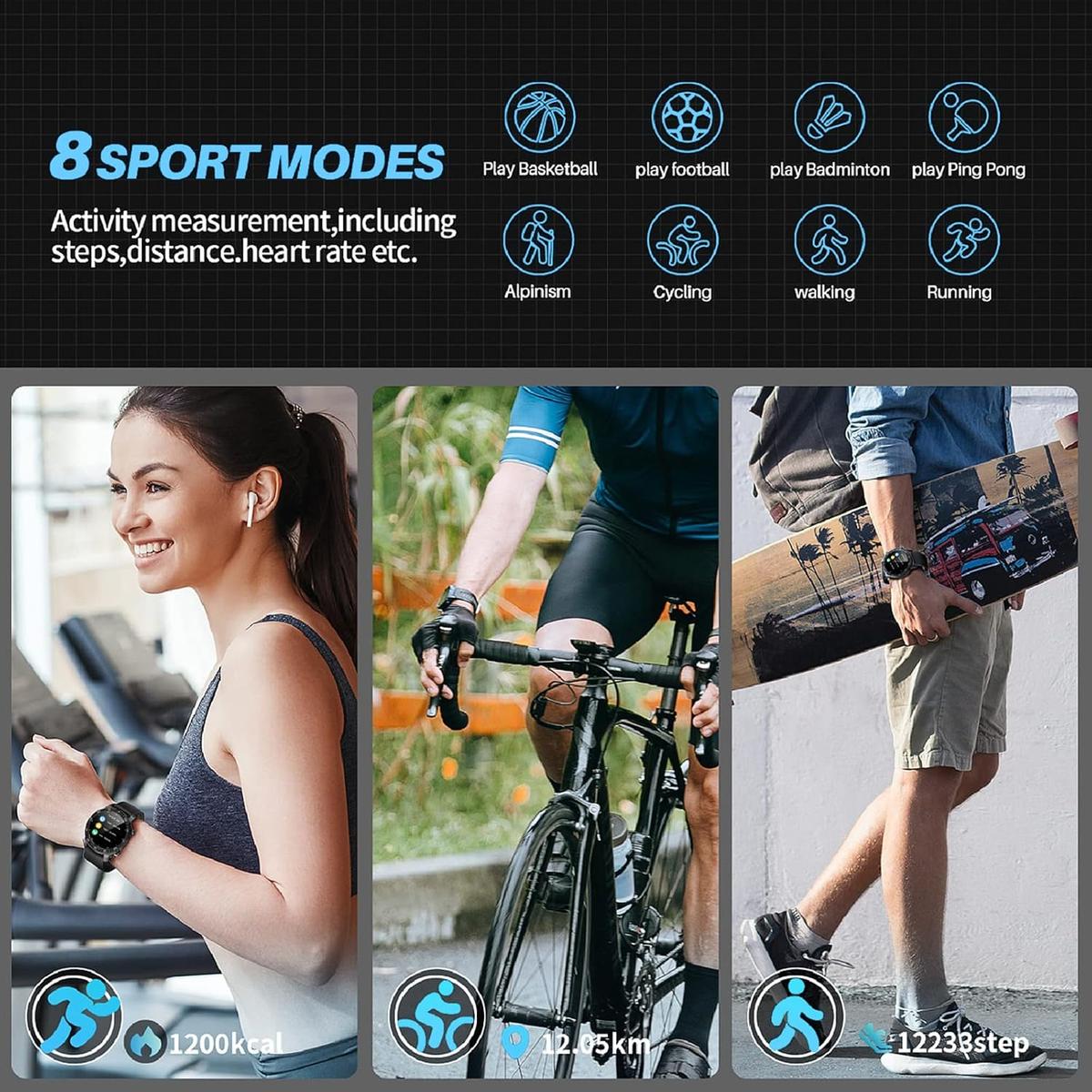 JW4 MAX Smart Watch, Full Touch Screen Smart Bracelet, Men's Smart Watch Bracelet Activity Waterproof IP67 Activity Monitor with Heart Rate and Blood Pressure, Calorie Monitor, Sports Watch (Silver), photo 5 of 6